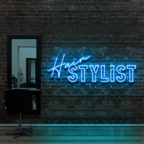 "Hair Stylist" Neon Sign for Hair Salons & Barbershops 90cm (3ft) / Ice Blue / LED Neon by Neon Icons