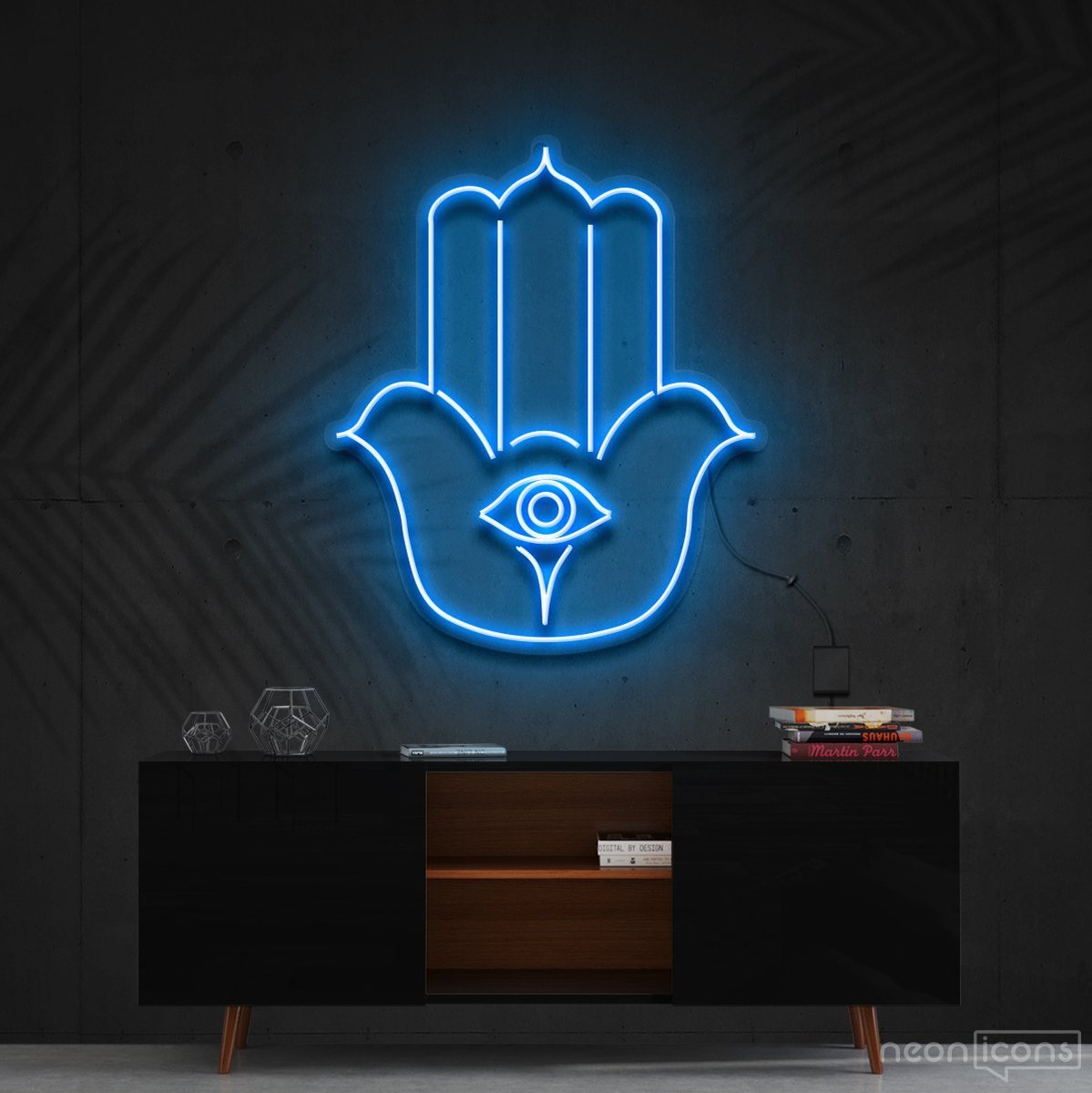 "Hamsa" Neon Sign 60cm (2ft) / Ice Blue / Cut to Shape by Neon Icons