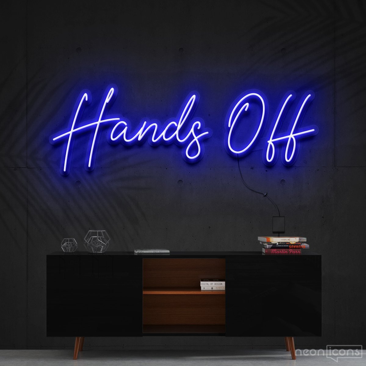 "Hands Off" Neon Sign 60cm (2ft) / Blue / Cut to Shape by Neon Icons