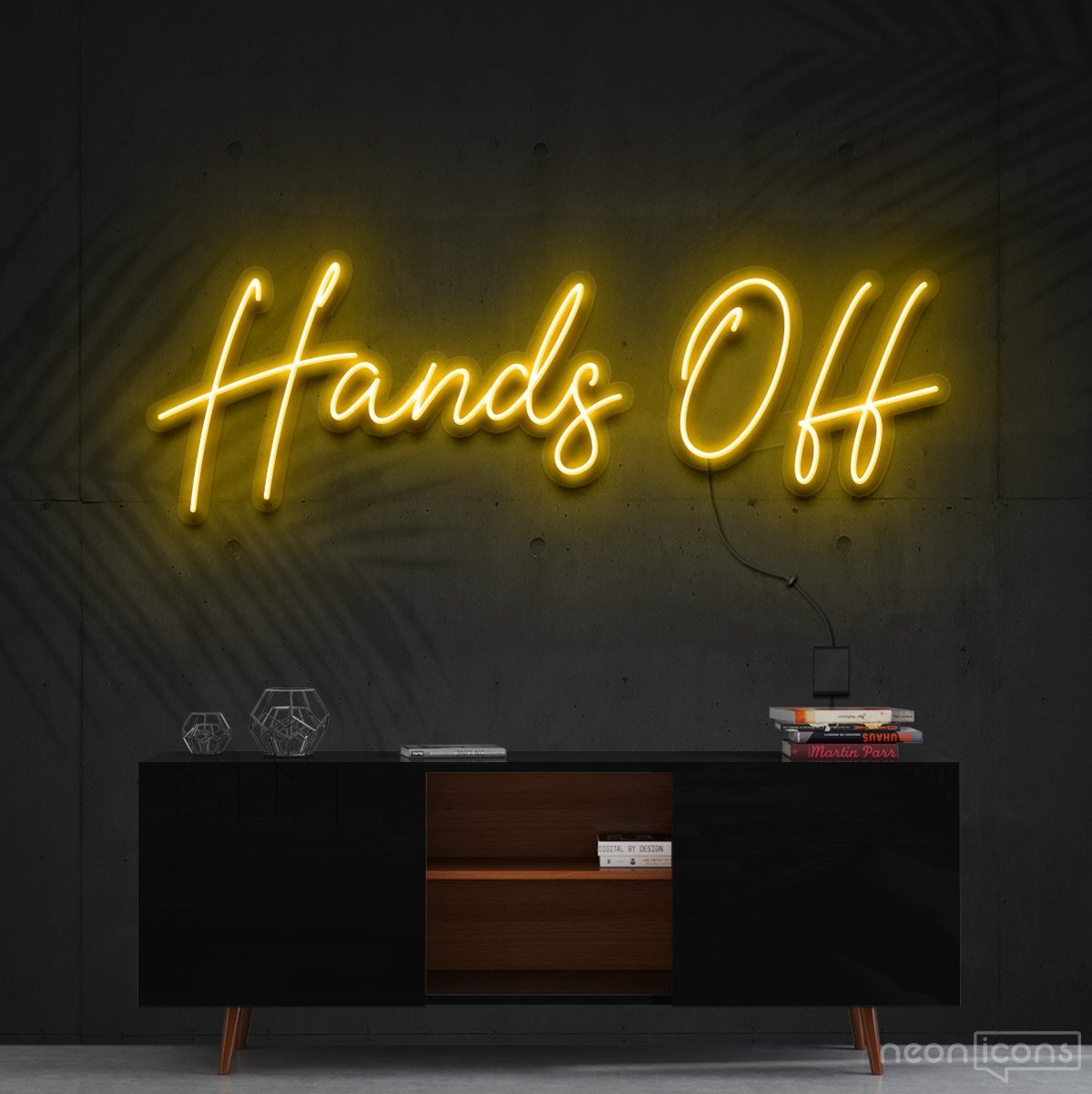 "Hands Off" Neon Sign 60cm (2ft) / Yellow / Cut to Shape by Neon Icons