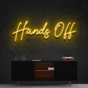 "Hands Off" Neon Sign 60cm (2ft) / Yellow / Cut to Shape by Neon Icons