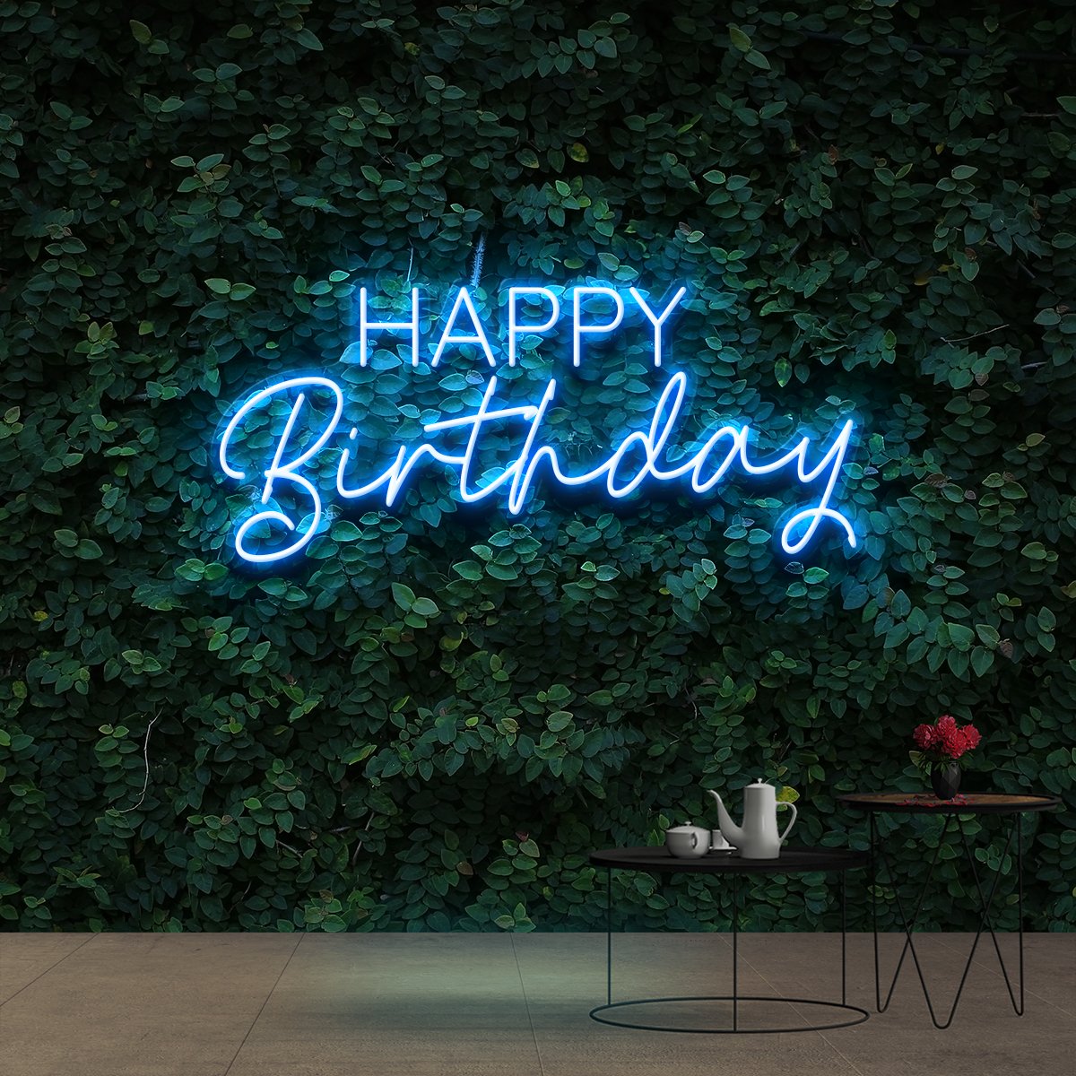 "Happy Birthday" Neon Sign 60cm (2ft) / Ice Blue / Cut to Shape by Neon Icons