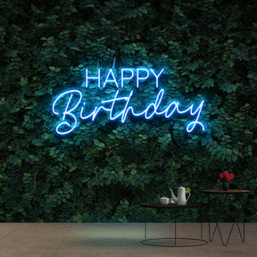 "Happy Birthday" Neon Sign 60cm (2ft) / Ice Blue / Cut to Shape by Neon Icons