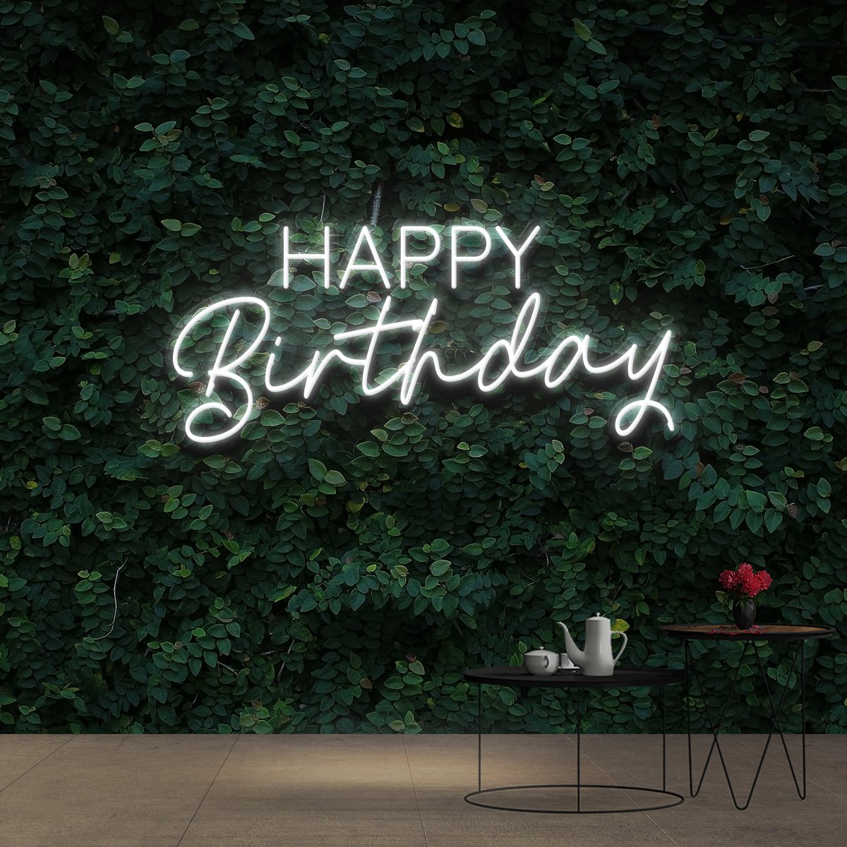 "Happy Birthday" Neon Sign 60cm (2ft) / White / Cut to Shape by Neon Icons