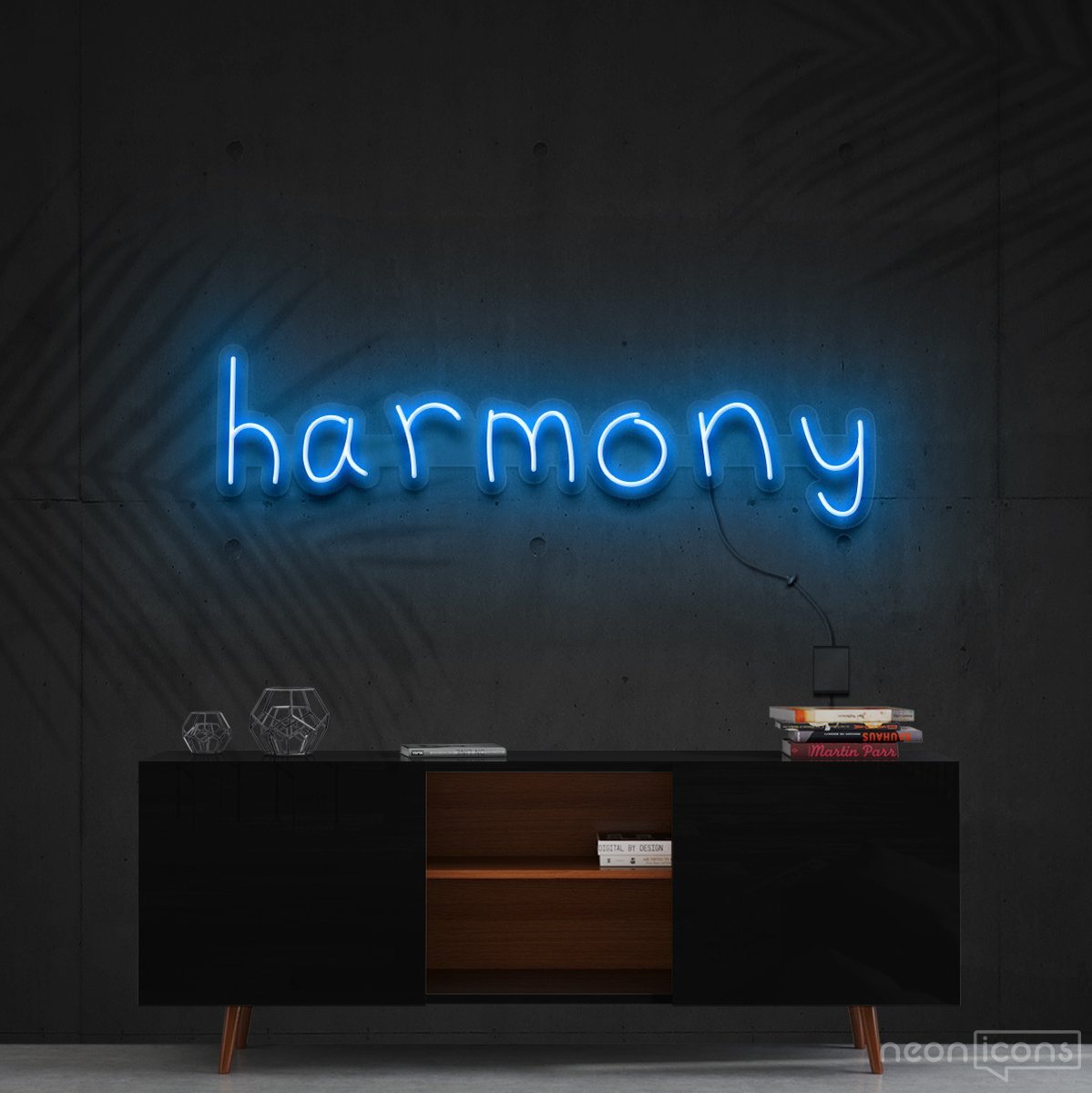 "Harmony" Neon Sign 60cm (2ft) / Ice Blue / Cut to Shape by Neon Icons