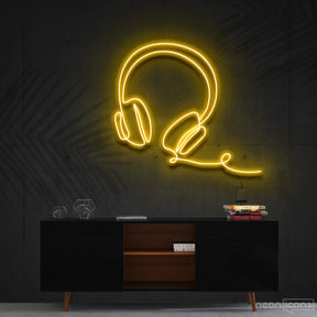 "Headphones Line Art" Neon Sign 60cm (2ft) / Yellow / Cut to Shape by Neon Icons