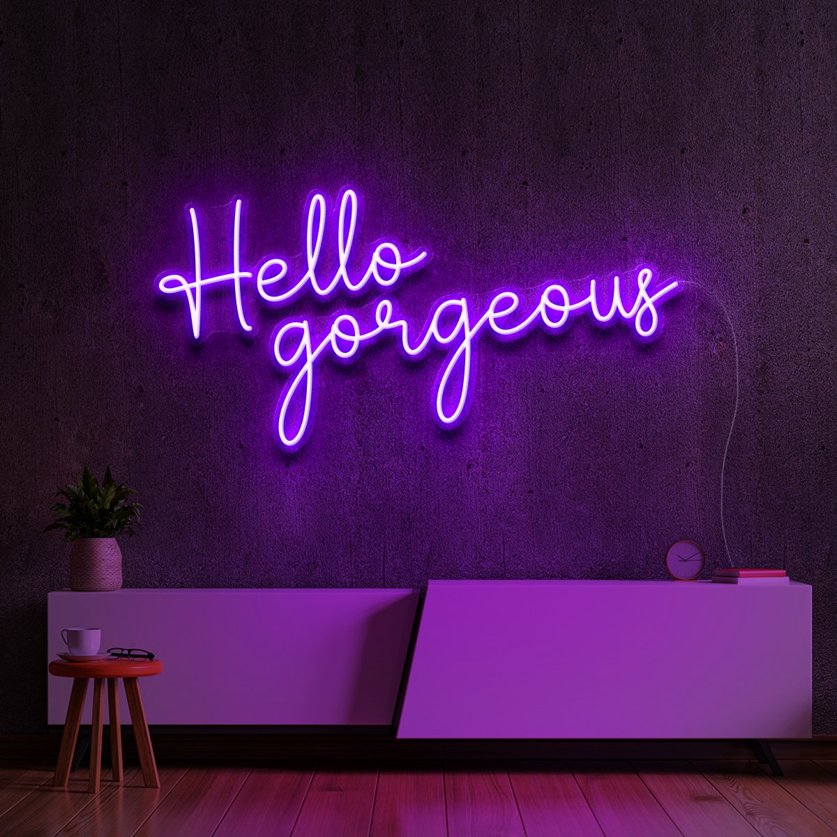 "Hello Gorgeous" Neon Sign 60cm (2ft) / Purple / LED Neon by Neon Icons