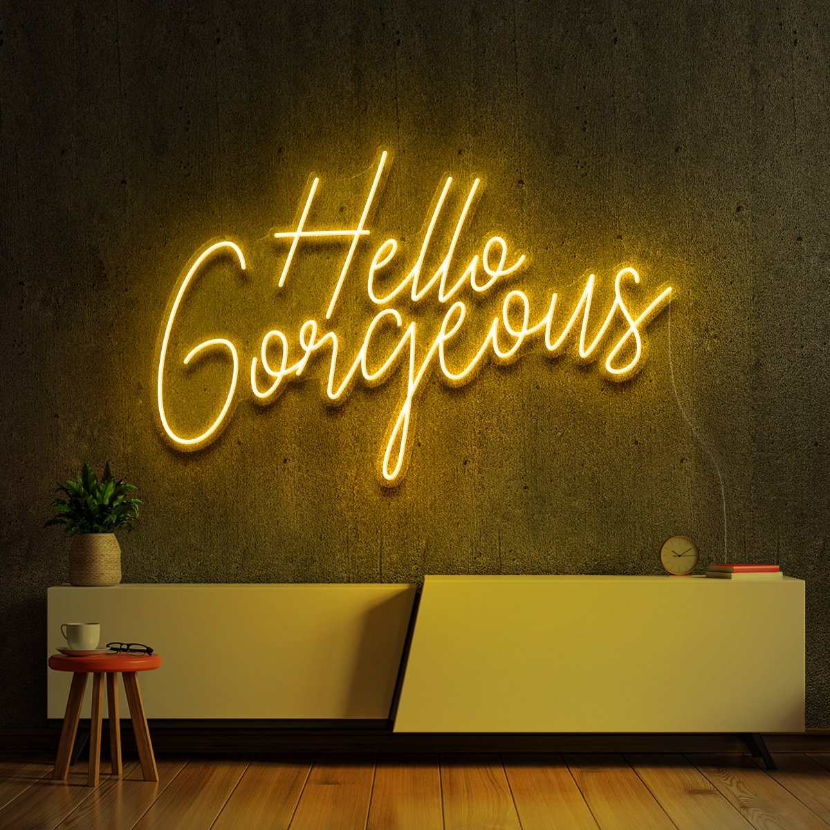 "Hello Gorgeous V2" Neon Sign 60cm (2ft) / Yellow / LED Neon by Neon Icons