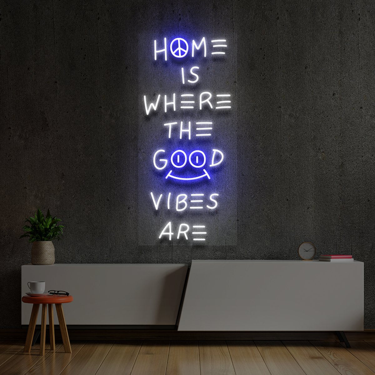 "Home is Where The Good Vibes Are" Multicolour Neon Sign 90cm (3ft) / Blue / LED Neon by Neon Icons