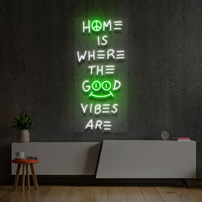 "Home is Where The Good Vibes Are" Multicolour Neon Sign 90cm (3ft) / Green / LED Neon by Neon Icons