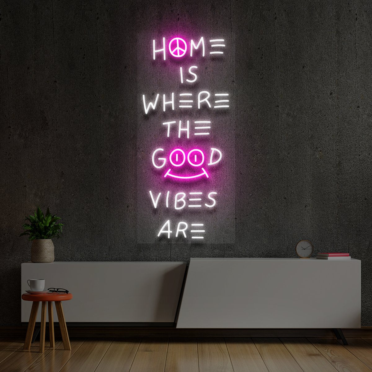 "Home is Where The Good Vibes Are" Multicolour Neon Sign by Neon Icons