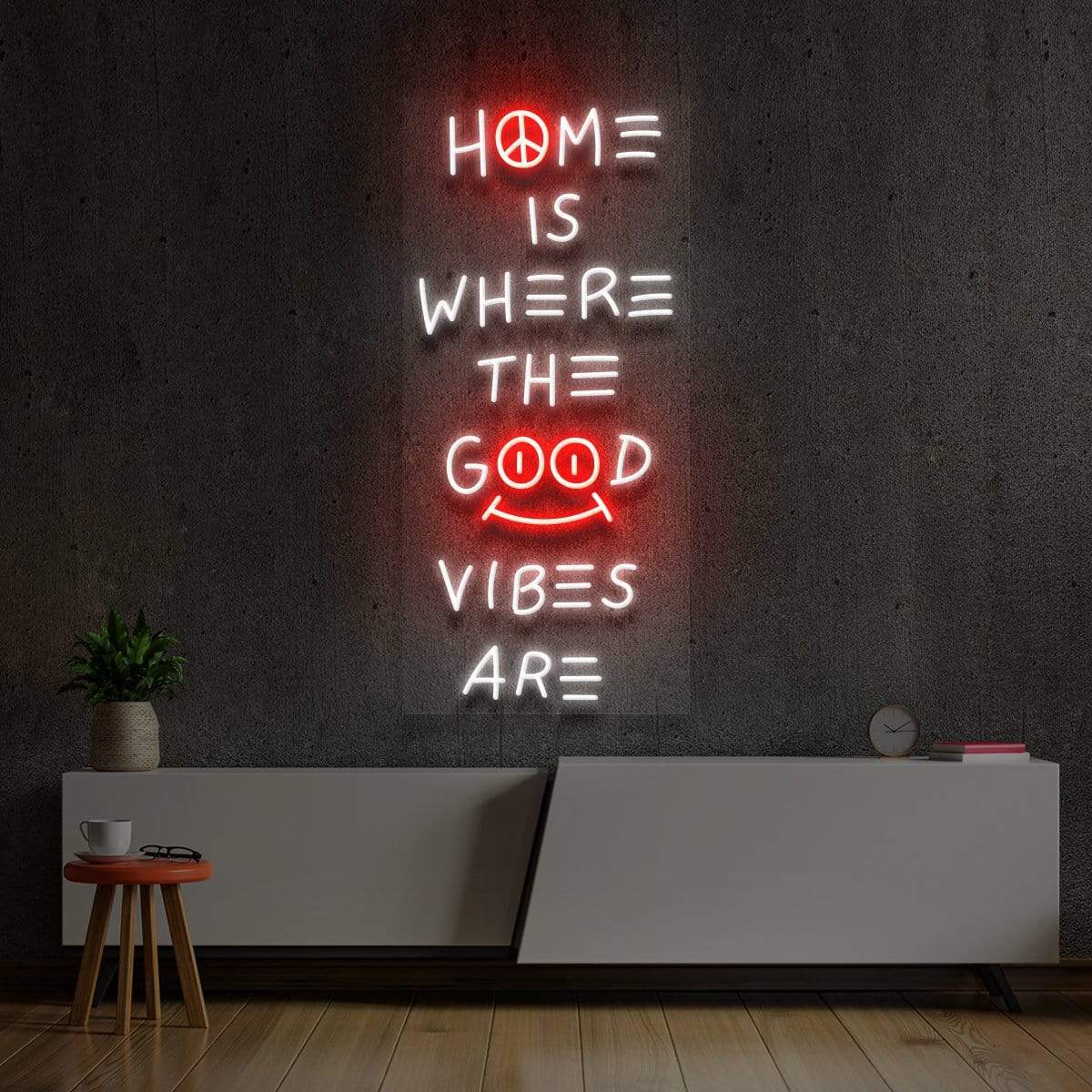 "Home is Where The Good Vibes Are" Multicolour Neon Sign 90cm (3ft) / Red / LED Neon by Neon Icons