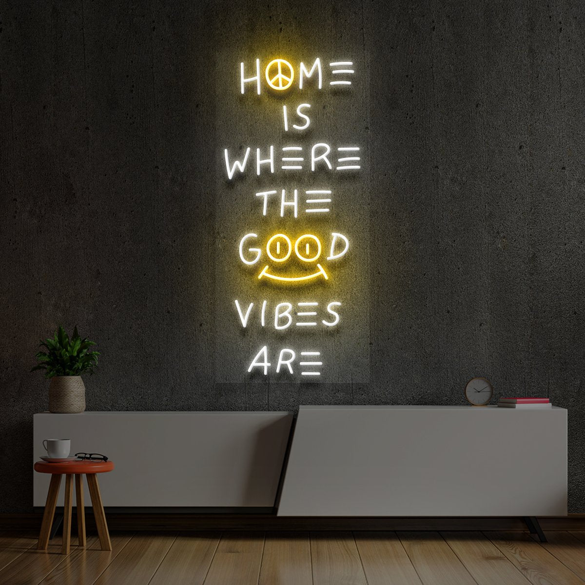 "Home is Where The Good Vibes Are" Multicolour Neon Sign by Neon Icons