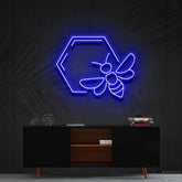 "Honeycomb Bee" Neon Sign 60cm (2ft) / Blue / Cut to Shape by Neon Icons