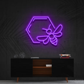 "Honeycomb Bee" Neon Sign 60cm (2ft) / Purple / Cut to Shape by Neon Icons