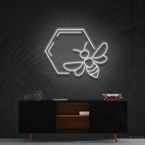 "Honeycomb Bee" Neon Sign 60cm (2ft) / White / Cut to Shape by Neon Icons