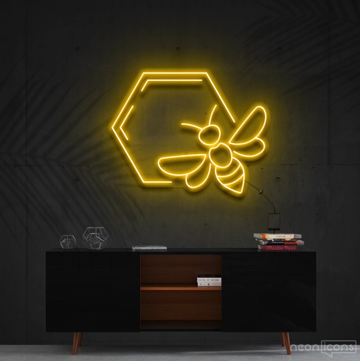 "Honeycomb Bee" Neon Sign 60cm (2ft) / Yellow / Cut to Shape by Neon Icons