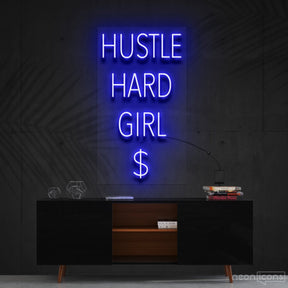 "Hustle Hard Girl $" Neon Sign 60cm (2ft) / Blue / Cut to Shape by Neon Icons