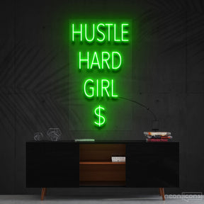 "Hustle Hard Girl $" Neon Sign 60cm (2ft) / Green / Cut to Shape by Neon Icons