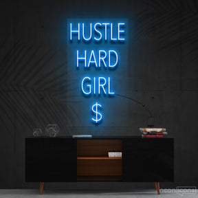 "Hustle Hard Girl $" Neon Sign 60cm (2ft) / Ice Blue / Cut to Shape by Neon Icons