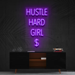 "Hustle Hard Girl $" Neon Sign 60cm (2ft) / Purple / Cut to Shape by Neon Icons