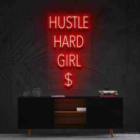 "Hustle Hard Girl $" Neon Sign 60cm (2ft) / Red / Cut to Shape by Neon Icons