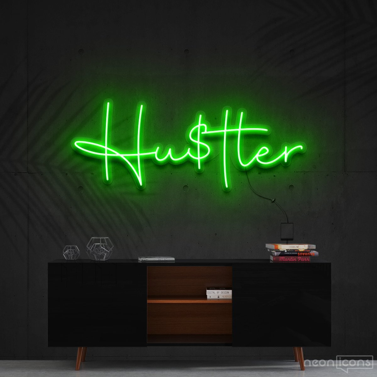 "Hustler" Neon Sign 60cm (2ft) / Green / Cut to Shape by Neon Icons