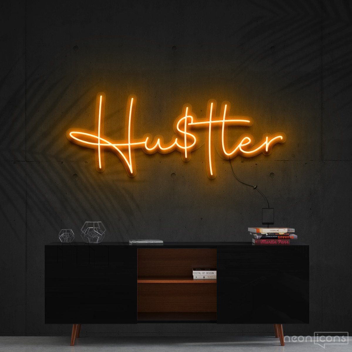 "Hustler" Neon Sign 60cm (2ft) / Orange / Cut to Shape by Neon Icons