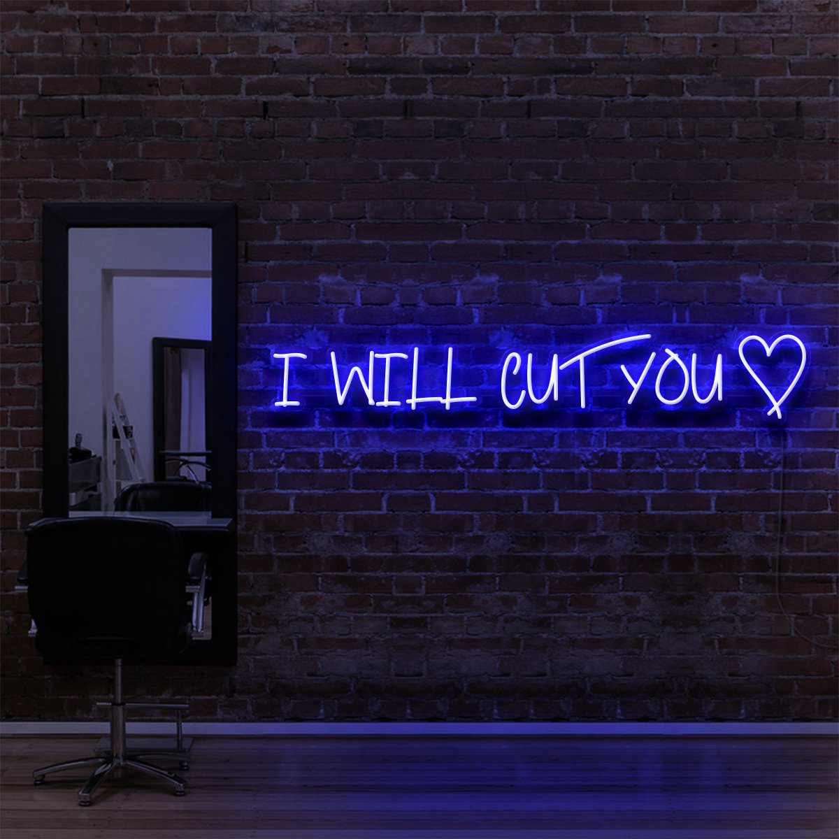 "I Will Cut You" Neon Sign for Hair Salons & Barbershops 90cm (3ft) / Blue / LED Neon by Neon Icons