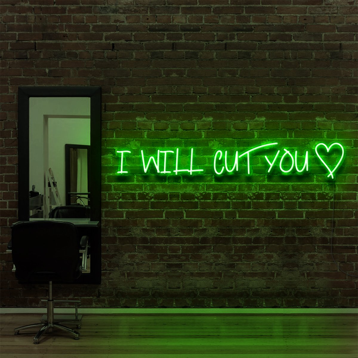 "I Will Cut You" Neon Sign for Hair Salons & Barbershops 90cm (3ft) / Green / LED Neon by Neon Icons