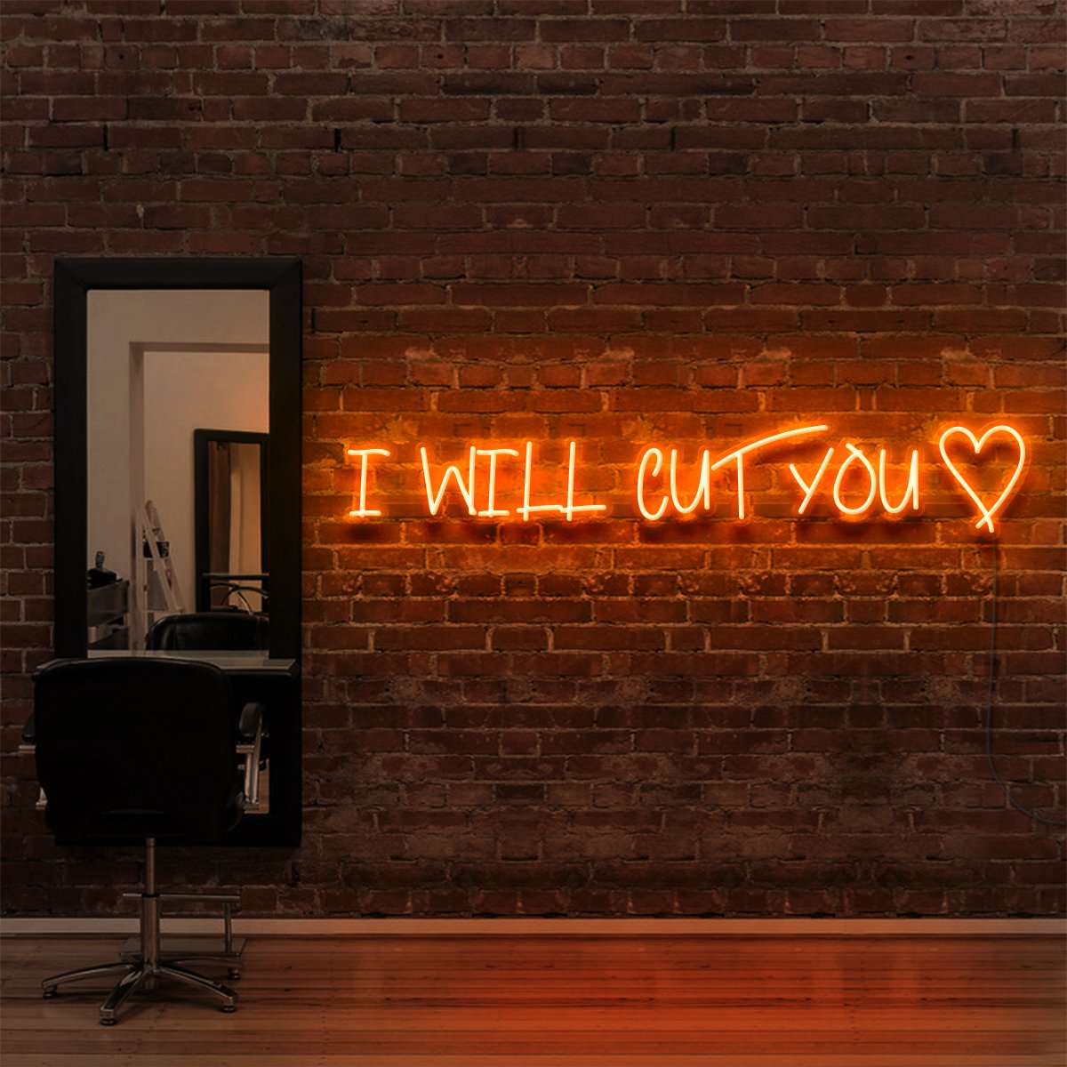 "I Will Cut You" Neon Sign for Hair Salons & Barbershops 90cm (3ft) / Orange / LED Neon by Neon Icons