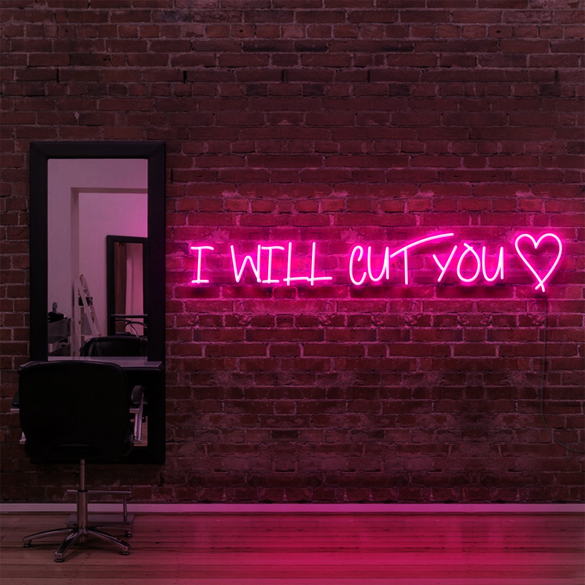 "I Will Cut You" Neon Sign for Hair Salons & Barbershops 90cm (3ft) / Pink / LED Neon by Neon Icons