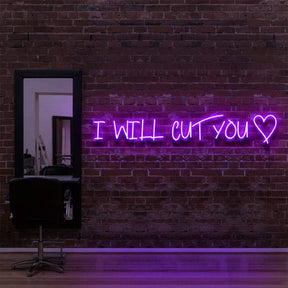 "I Will Cut You" Neon Sign for Hair Salons & Barbershops 90cm (3ft) / Purple / LED Neon by Neon Icons