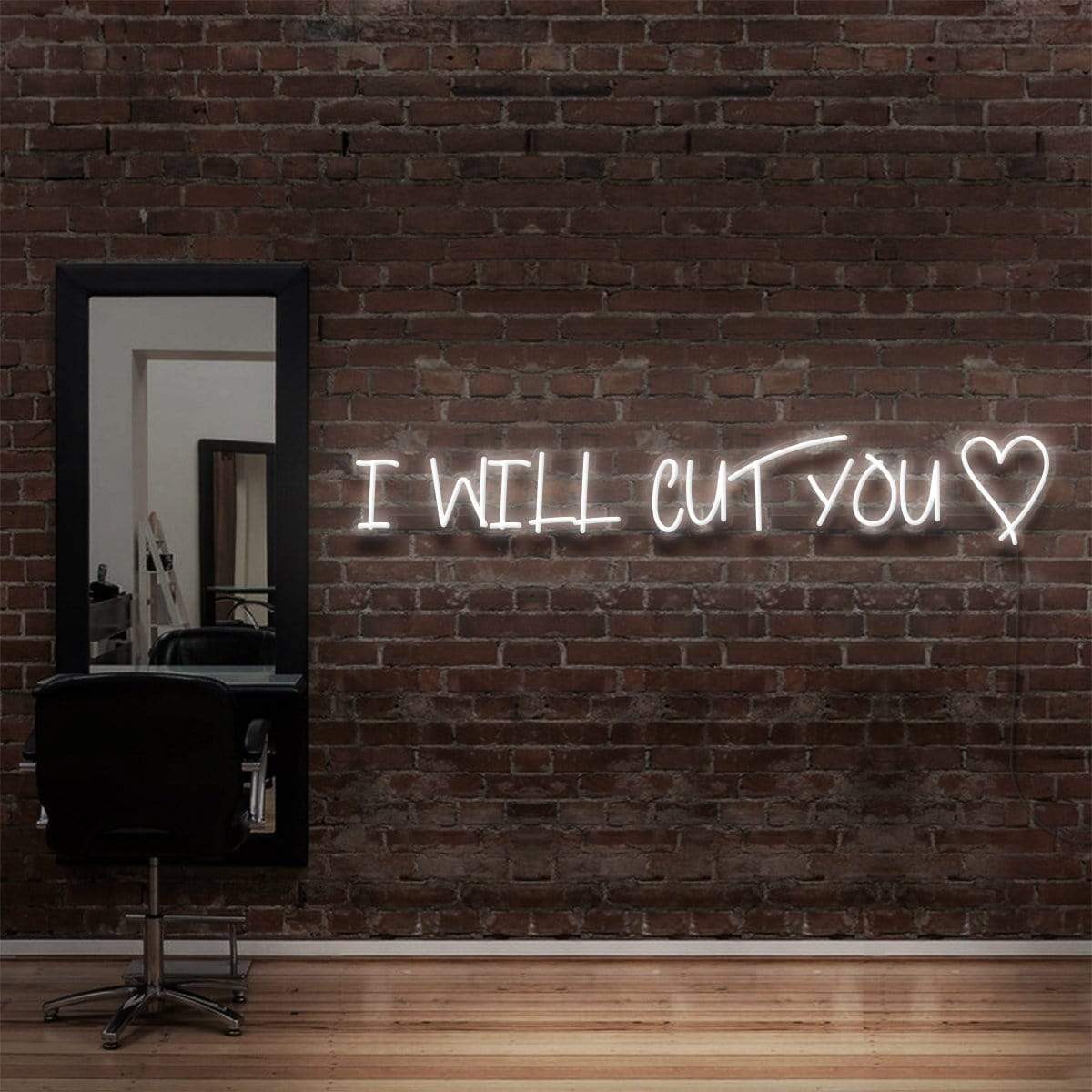 "I Will Cut You" Neon Sign for Hair Salons & Barbershops 90cm (3ft) / White / LED Neon by Neon Icons