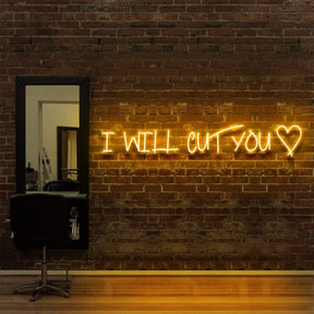 "I Will Cut You" Neon Sign for Hair Salons & Barbershops 90cm (3ft) / Yellow / LED Neon by Neon Icons