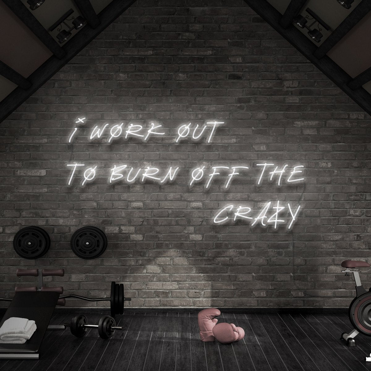 "I Work Out to Burn Off The Crazy" Neon Sign for Gyms & Fitness Studios 90cm (3ft) / White / LED Neon by Neon Icons