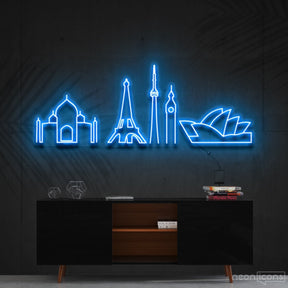 "Iconic Monuments" Neon Sign 120cm (4ft) / Ice Blue / Cut to Shape by Neon Icons