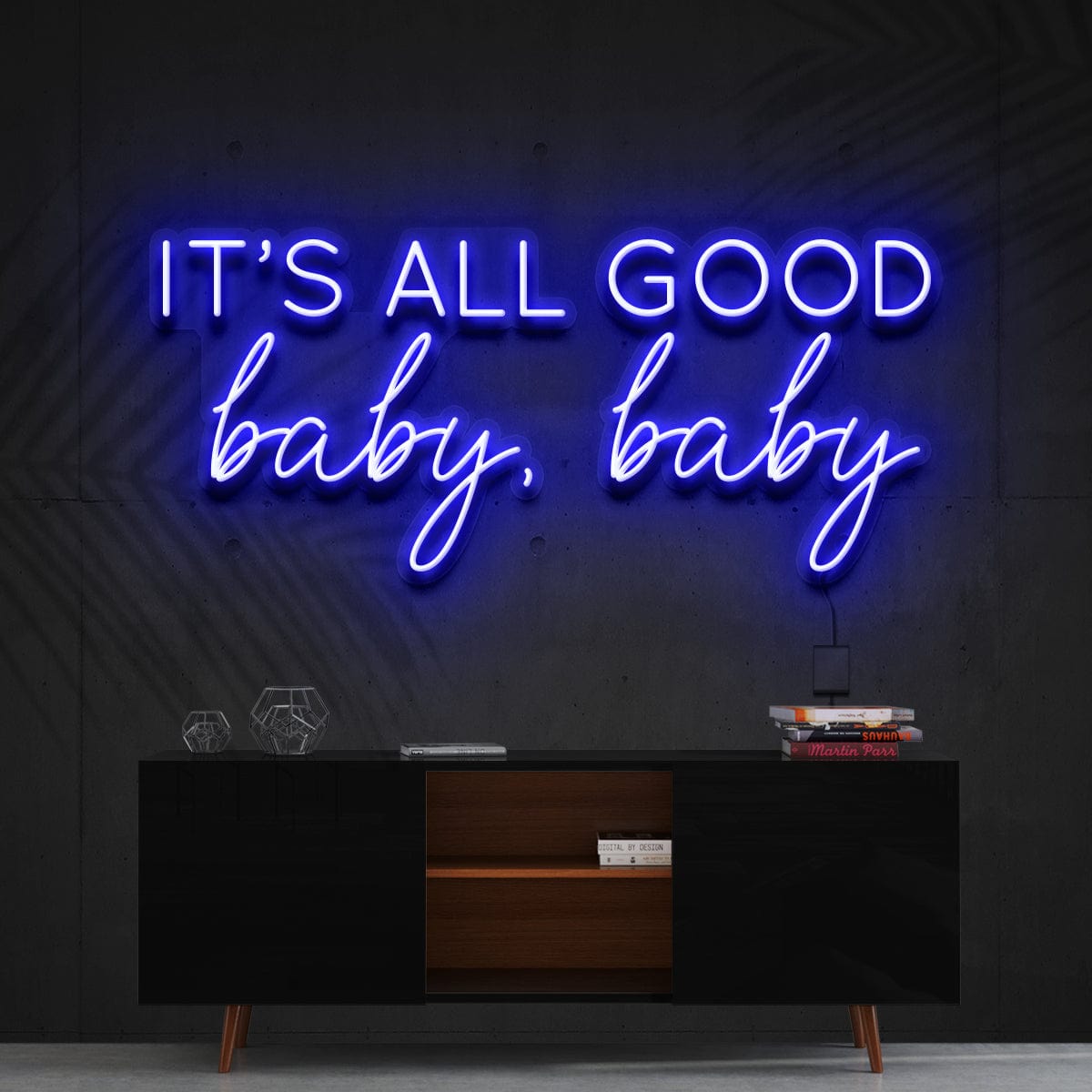 "It's All Good Baby Baby" Glass  Neon Sign 90cm x 40cm (3ft x 1.3ft) / Blue / Glass Neon by Neon Icons