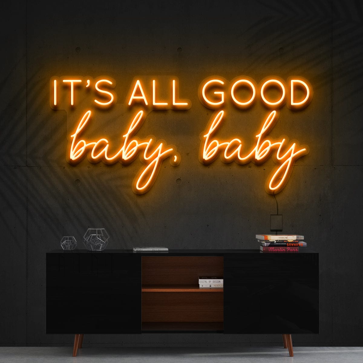 "It's All Good Baby Baby" Glass  Neon Sign 90cm x 40cm (3ft x 1.3ft) / Orange / Glass Neon by Neon Icons