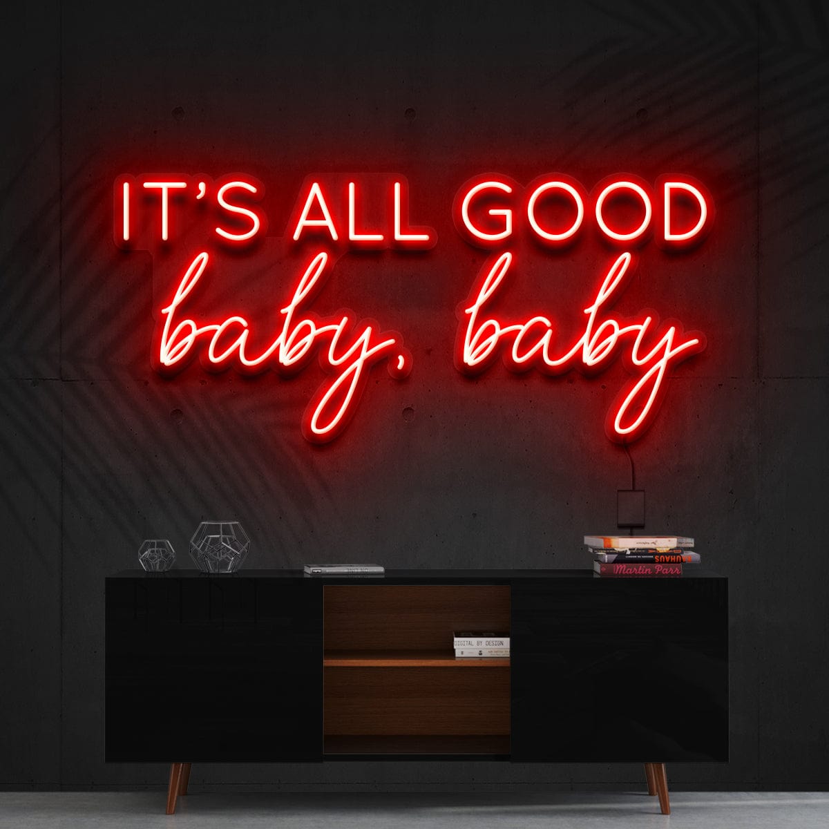 "It's All Good Baby Baby" Glass  Neon Sign 90cm x 40cm (3ft x 1.3ft) / Red / Glass Neon by Neon Icons