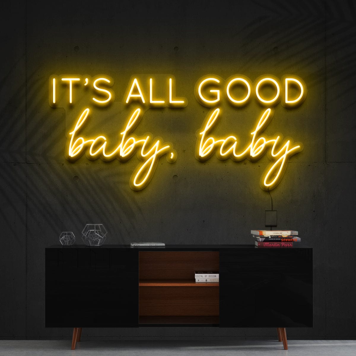 "It's All Good Baby Baby" Glass  Neon Sign 90cm x 40cm (3ft x 1.3ft) / Yellow / Glass Neon by Neon Icons