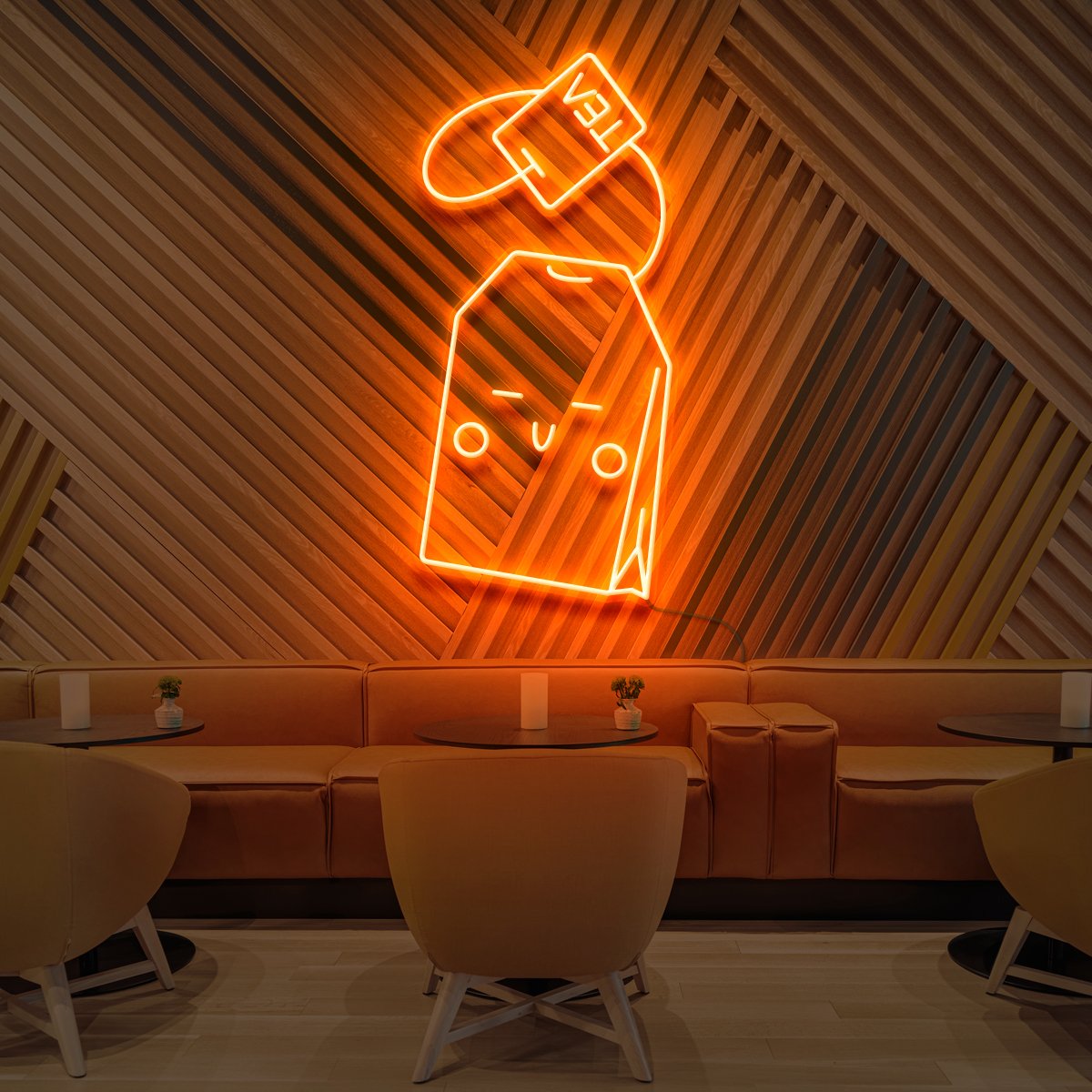 "Kawaii Tea Bag" Neon Sign for Cafés 90cm (3ft) / Orange / LED Neon by Neon Icons