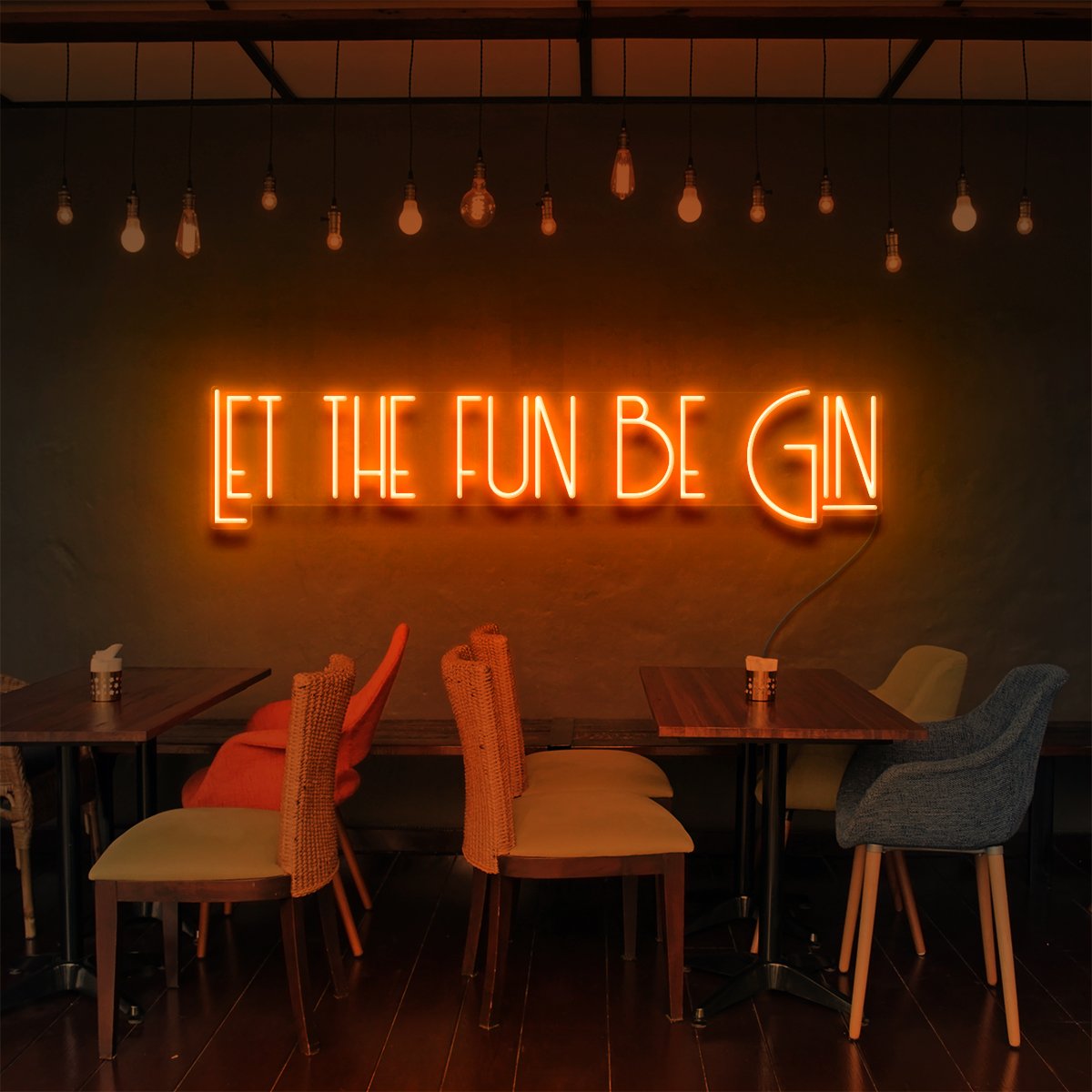 "Let The Fun Be Gin" Neon Sign for Bars & Restaurants 90cm (3ft) / Orange / LED Neon by Neon Icons