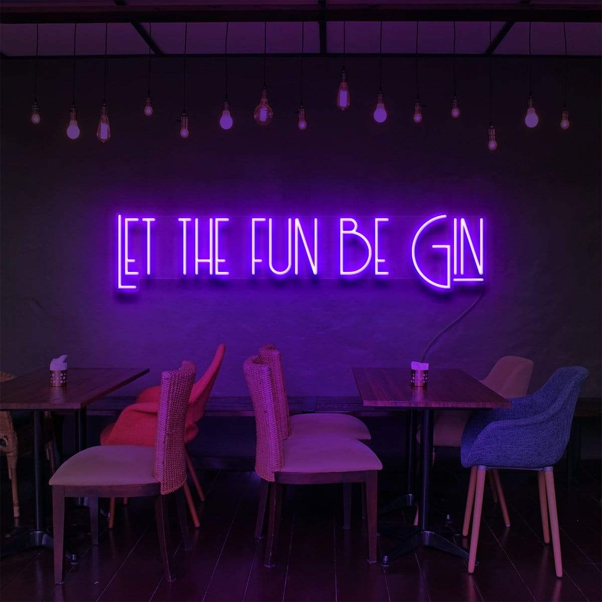 "Let The Fun Be Gin" Neon Sign for Bars & Restaurants 90cm (3ft) / Purple / LED Neon by Neon Icons