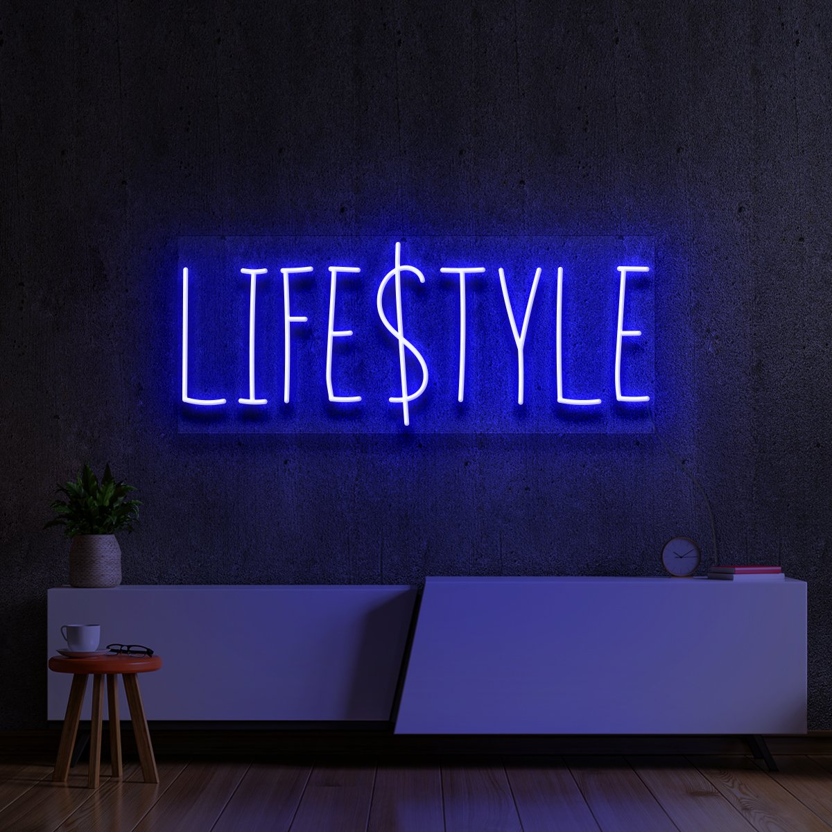 "Lifestyle" Neon Sign 60cm (2ft) / Blue / Cut to Shape by Neon Icons