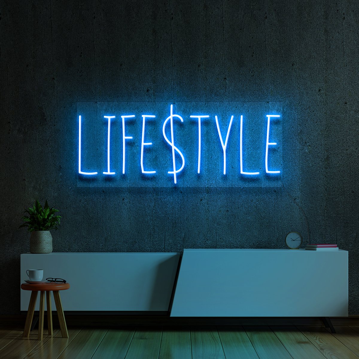 "Lifestyle" Neon Sign 60cm (2ft) / Ice Blue / Cut to Shape by Neon Icons