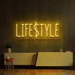 "Lifestyle" Neon Sign 60cm (2ft) / Yellow / Cut to Shape by Neon Icons