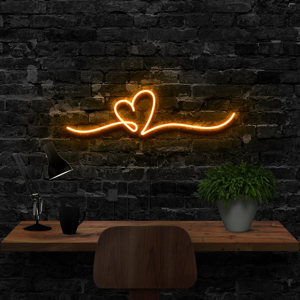 "Line Art Heart" Neon Sign 40cm (1.3ft) / Orange / LED Neon by Neon Icons