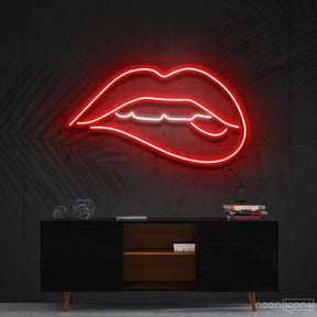 "Lips Biting" White Neon Sign 60cm (2ft) / Red / Cut to Shape by Neon Icons