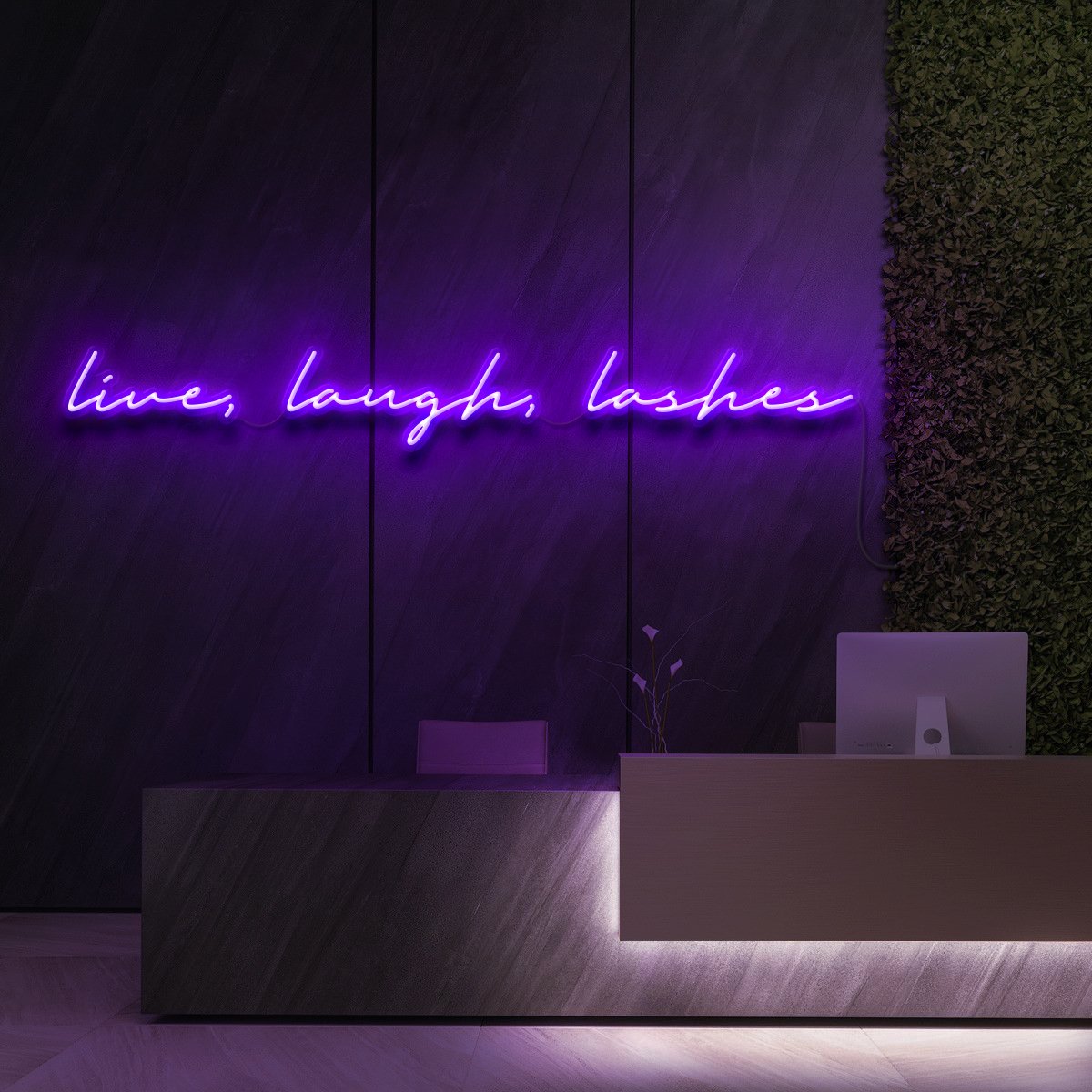 "Live, Laugh, Lashes" Neon Sign for Beauty & Cosmetic Studios 120cm (4ft) / Purple / LED Neon by Neon Icons
